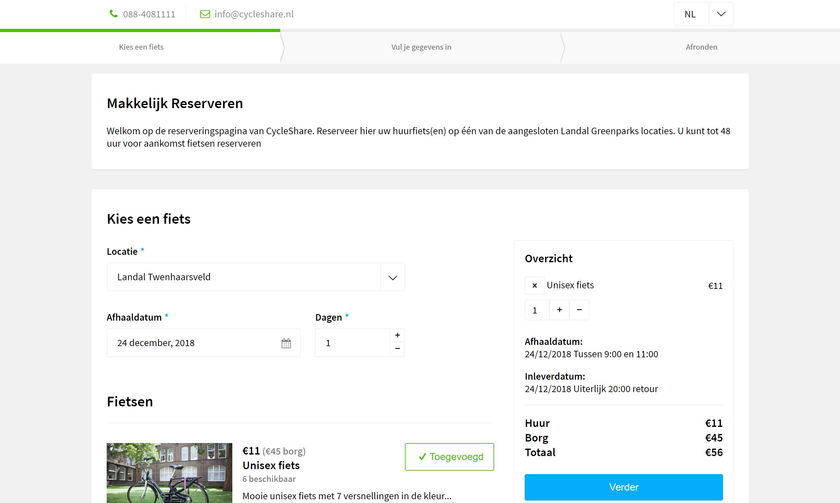 Reservation platform for bikes at landal